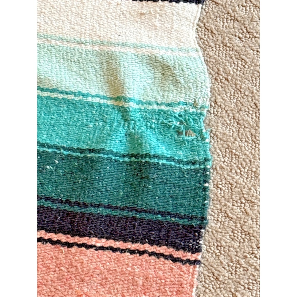 Handmade Woven Aztec Warrior Blanket Fringe Throw Wall Hanging Mexican 75x43 - Picture 6 of 7